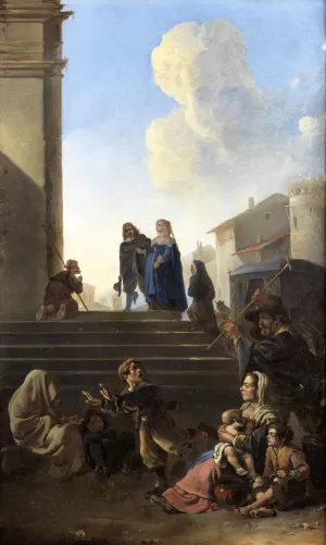 Peasants Before Church Steps Oil painting by Anton Goubau