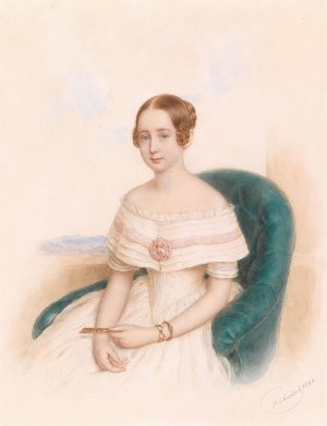 Bildnis einer jungen Dame in weisem Kleid by Anton Hahnisch Oil Painting