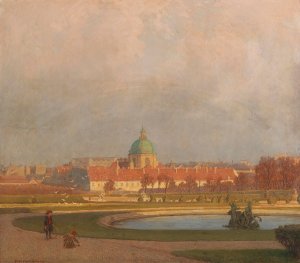 Children Playing in the Belvedere Gardens, in the Background the Salesian by Anton Hans Karlinsky Oil Painting