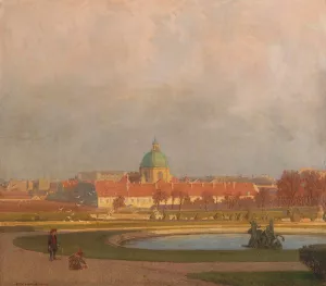 Children Playing in the Belvedere Gardens, in the Background the Salesian Oil painting by Anton Hans Karlinsky