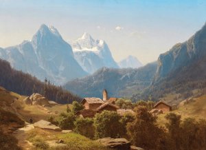 A Scene in the Bernese Highlands, Wetterhorn by Anton Hansch Oil Painting