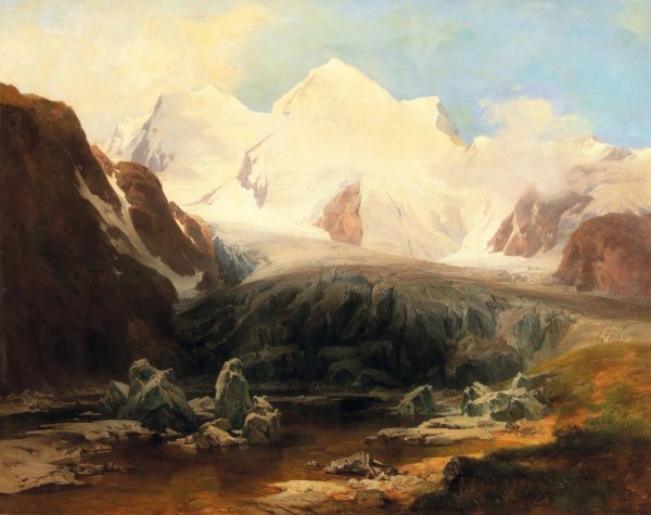 Main Product Photo of A View Of A Mountain Lake With Snow-Capped Mountains In The Background Painting by Anton Hansch