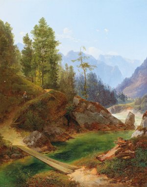 A View Of The High Alps Near Weichselboden In Styria by Anton Hansch Oil Painting