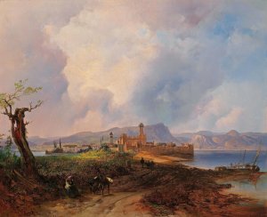 Ansicht Des Castell Sermio, Auf Der Insel Sermione Am Gardasee by Anton Hansch Oil Painting