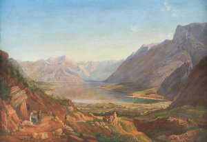 Lake scenery in Northern Italy by Anton Hansch Oil Painting