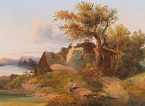 Resting By The Brookside by Anton Hansch Oil Painting