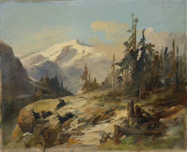 Mountain Landscape With Chamois Deer by Anton Heilmann - Hand-Painted Oil Painting Reproduction