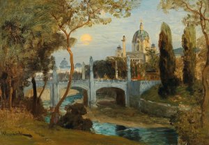 A View of the Wien River and the Church of St. Charles by Anton Hlavacek Oil Painting