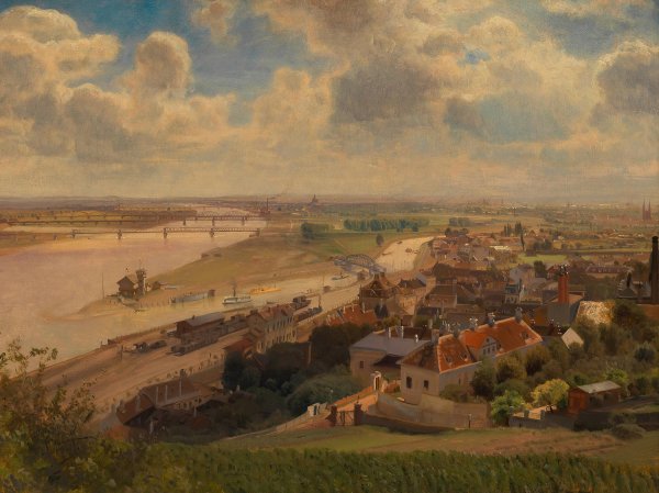 Main Product Photo of Ansicht der Stadt Wien und der regulierten Donau von Nussdorf aus  Painting by Anton Hlavacek