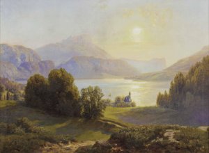 Blick uber einen Alpensee by Anton Hlavacek Oil Painting