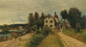 Castle in Velden on WOrthersee by Anton Hlavacek Oil Painting