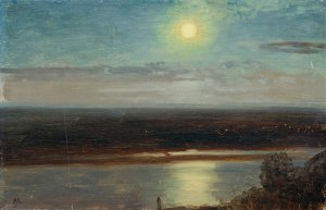 Die Donau mit dem Marchfeld bei Nacht by Anton Hlavacek Oil Painting