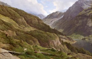 Gebirgslandschaft mit weidenden Ziegen by Anton Hlavacek Oil Painting