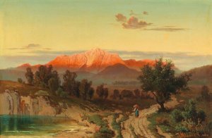 Sunset Over The Hoher GOll by Anton Hlavacek Oil Painting