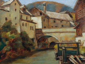 Ansicht Einer Stadt Mit Fluss Und Brucke by Anton Hula Oil Painting