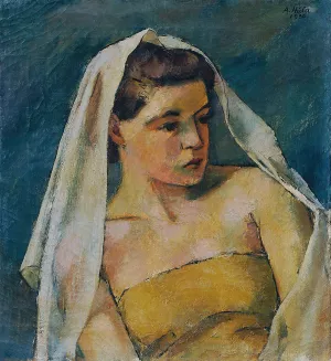 Junge Frau Mit Schleier by Anton Hula Oil Painting