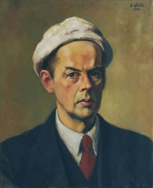 Selbstbildnis mit weiser Mutze by Anton Hula Oil Painting