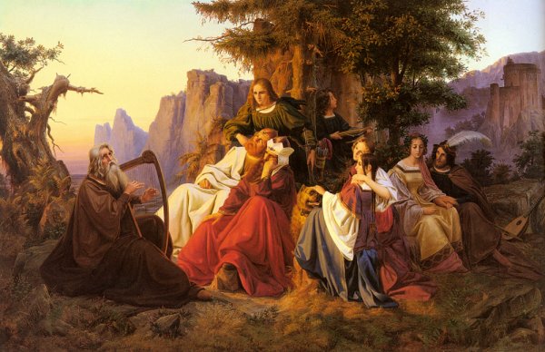 Der Barde Vor Der Kunigsfamilie by Anton Huxoll - Hand-Painted Oil Painting Reproduction