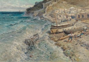 On the Neapolitan Coast by Anton Josef Pepin Oil Painting