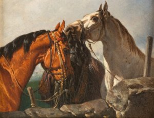 Three Horses by Anton Josef Strassgschwandtner Oil Painting