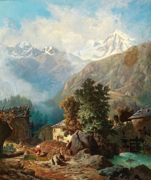 Main Product Photo of The Family Idyll, in the Background a View of Ortler from Mals Painting by Anton Karinger