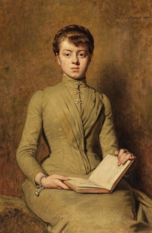 Woman Reading by Anton Katzer Oil Painting