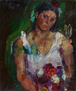 Die Gattin des Kunstlers mit Blumen by Anton Kolig Oil Painting