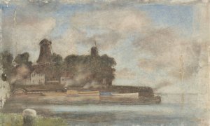 Landschap met molens bij water by Anton L. Koster Oil Painting