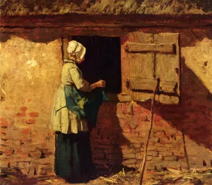 A Peasant Woman By A Barn by Anton Mauve Oil Painting