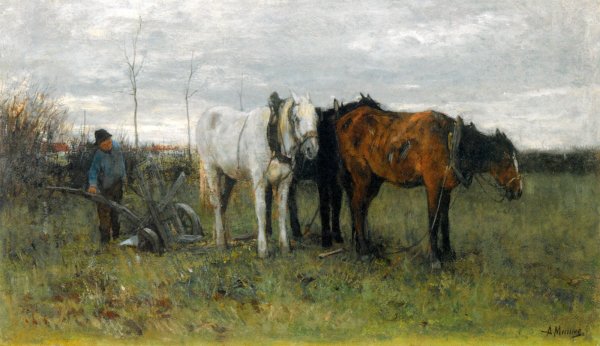 Main Product Photo of A Ploughing Farmer Painting by Anton Mauve