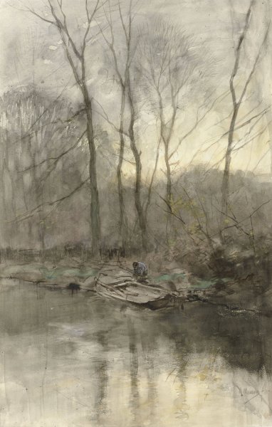 Main Product Photo of Bosrand aan het water  Painting by Anton Mauve