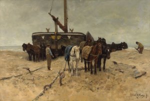 Fishing boat on the beach by Anton Mauve Oil Painting