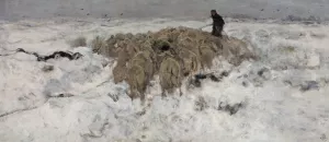 Flock of sheep with shepherd in the snow by Anton Mauve Oil Painting