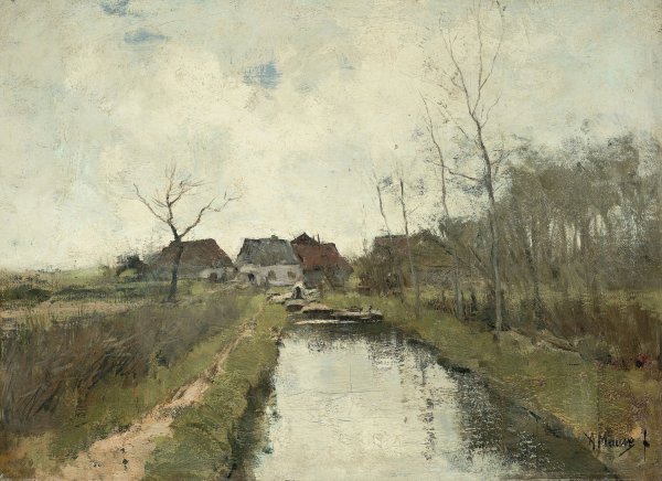 Huisje aan een sloot  by Anton Mauve - Hand-Painted Oil Painting Reproduction