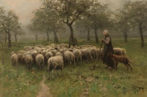 Shepherdess with a Flock of Sheep by Anton Mauve Oil Painting