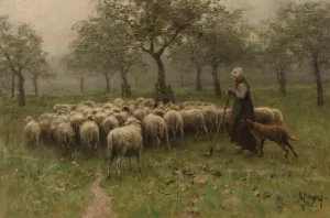 Shepherdess with a Flock of Sheep by Anton Mauve Oil Painting
