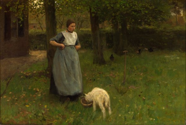Main Product Photo of Woman from Laren with lamb Painting by Anton Mauve