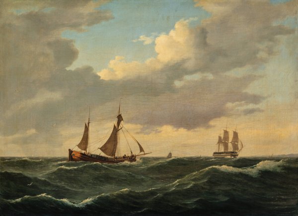 Main Product Photo of Dutch Koff And Ship Of The Line In A Moderate Breeze  Painting by Anton Melbye