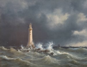 Eddystone Lighthouse by Anton Melbye Oil Painting