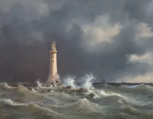 Eddystone Lighthouse by Anton Melbye Oil Painting