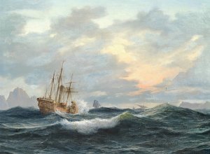 En hjuldamper og andre skibe pa havet by Anton Melbye Oil Painting