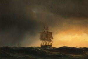Groser Segler auf hoher See by Anton Melbye Oil Painting
