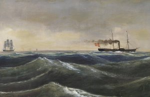 Hjuldamperen Christian D. VIII by Anton Melbye Oil Painting