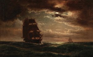 Mondnacht mit Dreimaster by Anton Melbye Oil Painting