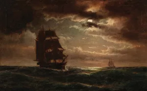 Mondnacht mit Dreimaster Oil painting by Anton Melbye