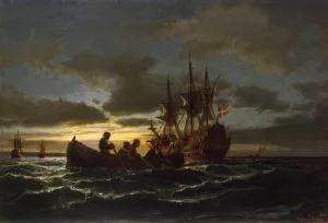 Sea at Night by Anton Melbye Oil Painting
