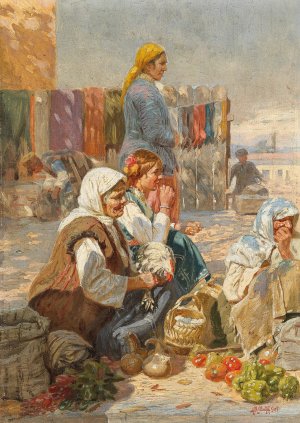 The Peasant Market by Anton Mittoff (Mitov) Oil Painting