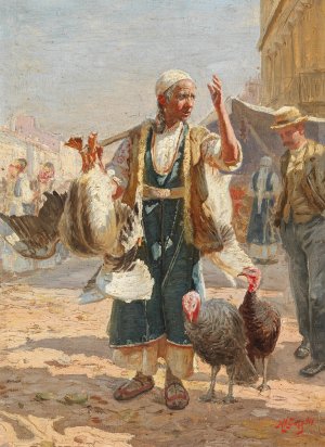 The Poultry Market by Anton Mittoff (Mitov) Oil Painting