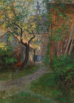 Ulrichshof in the Josefstadt district by Anton Muller Oil Painting