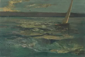Bewegter See mit Segelboot by Anton Muller-Wischin Oil Painting